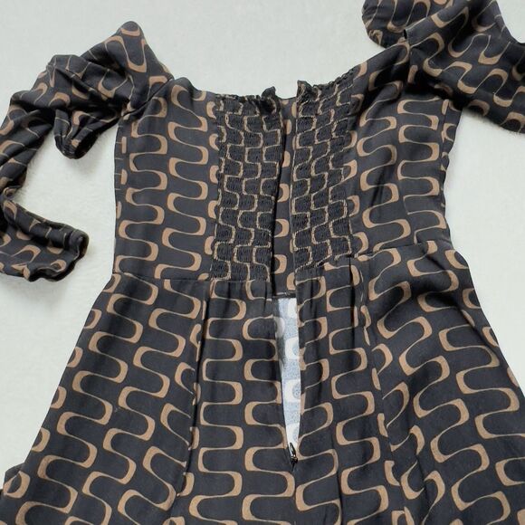 Reformation Sigmund Side Slit Midi Dress Sz 8 Black Linguini Print Square Neck - Picture 9 of 12